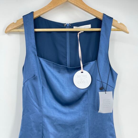 MORE TO COME | NWT Orana Mini Dress in Blue Satin Square Neck Sheath XS - Picture 6 of 13